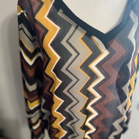 Missoni Target Chiffon xl
Zig Zag Chevron Long Sleeve
Sheer Brown Black Shirt - Picture 3 of 13